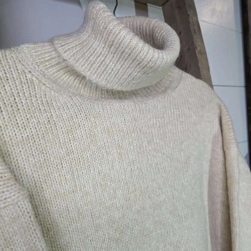 For The Republic Chunky Turtleneck Sweater Sm Yellow Beige Heather Alpaca Blend‎